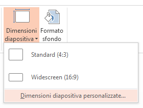 Scegliere Dimensioni diapositiva personalizzate dal menu Dimensioni diapositiva.