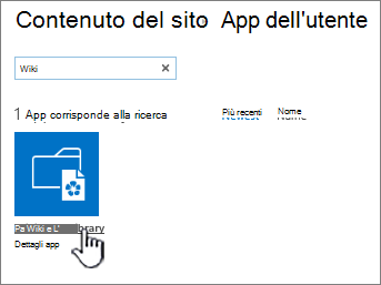 Contenuti del sito con la sezione dell'app Wiki evidenziata