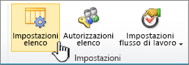 Pulsante Impostazioni elenco sulla barra multifunzione della pagina