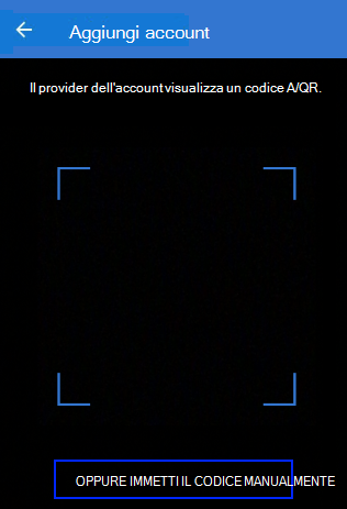 Schermata per la scansione di un codice a matrice