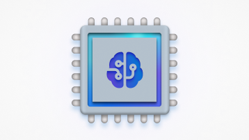 Immagine concettuale di un'unità di elaborazione neurale (NPU), mostrata come chip del processore con un'icona a forma di cervello al centro con punti di connessione.