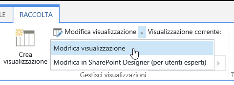 Scheda Raccolta con il comando Modifica visualizzazione evidenziato