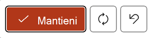 Menu visualizzato quando si genera o riscrive contenuto con Copilot in PowerPoint con i pulsanti "Mantieni", "Rigenera" e "Rimuovi".