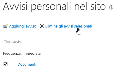 Gestione avvisi con l'opzione Elimina gli avvisi selezionati evidenziata