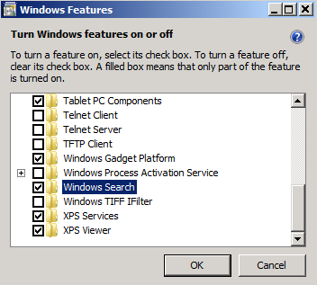 Finestra di dialogo Funzionalità di Windows