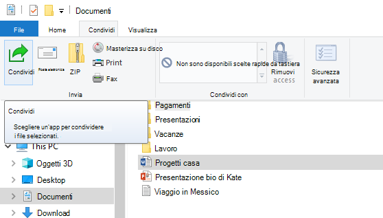 Dove trovare il pulsante Condividi in Esplora file in Windows 10
