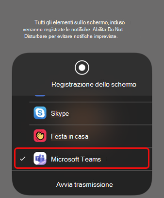 In iOS, selezionare Teams