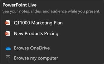 opzioni di condivisione PowerPoint Live file