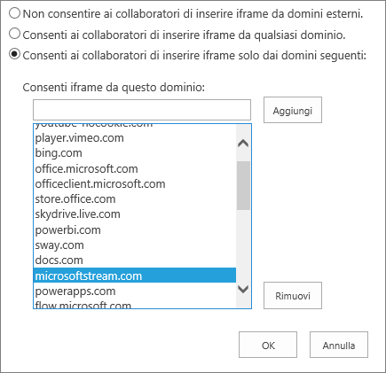 Impostare le restrizioni per l'aggiunta di iFrame