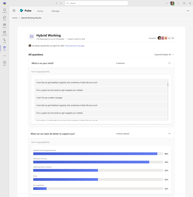 Immagine che mostra la visualizzazione report condivisa per i report Pulse