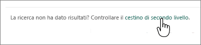 Cestino di SharePoint Online con il collegamento di secondo livello evidenziato