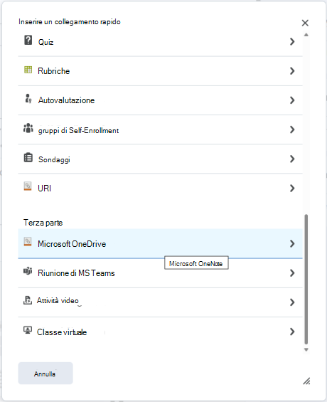 Allegare un file di OneDrive a un'attività usando il menu Collegamento rapido assegnazione brightspace.