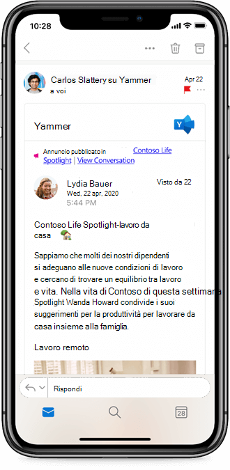 Uso di Yammer dalle app di Outlook per dispositivi mobili