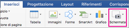 Opzione Screenshot di Office 2016 per Mac