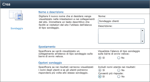 Pagina Opzioni sondaggio di SharePoint 2010