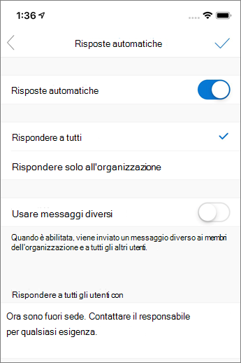 Creazione di una risposta automatica in Outlook Mobile
