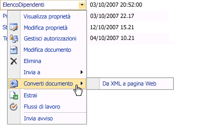 Comando Converti documento in Office SharePoint Server 2007
