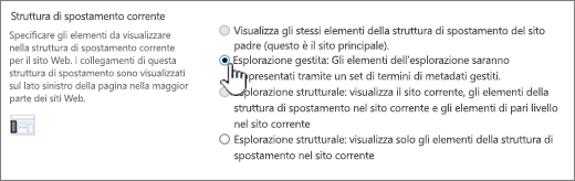 Sezione di spostamento corrente con spostamento gestito selezionato