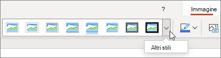 La scheda Immagine sulla barra multifunzione è disponibile quando si seleziona un'immagine nella diapositiva.