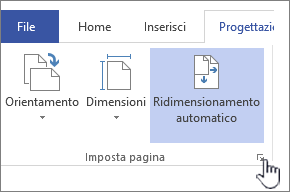 Fare clic sull'icona nell'angolo della sezione Imposta pagina