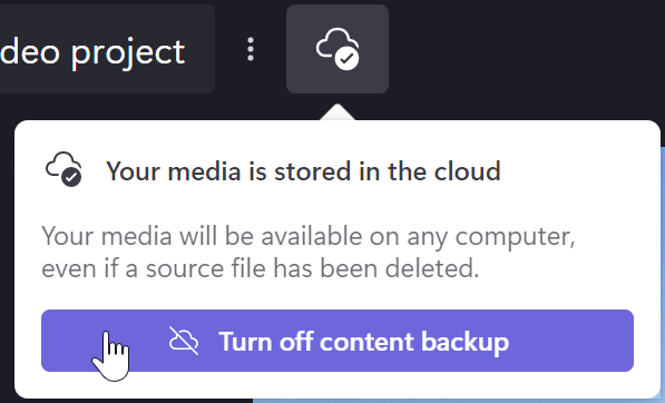 Immagine della notifica Clipchamp per rimuovere il backup dei file