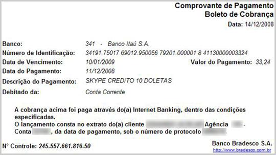 Una prova di pagamento tramite servizi bancari online