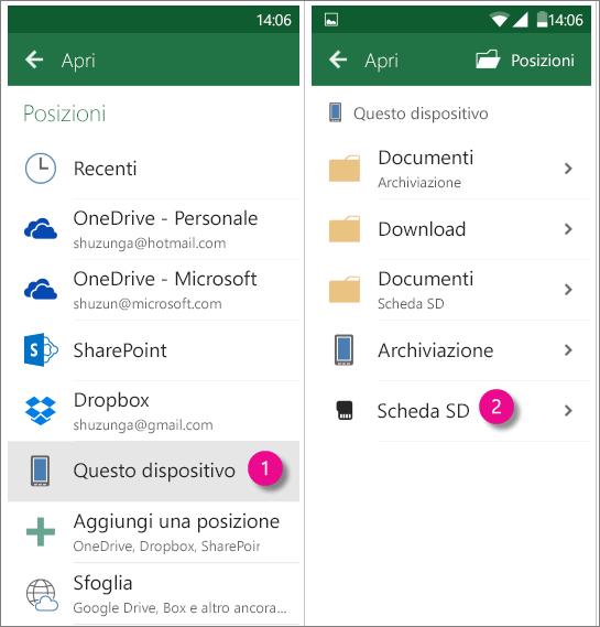 Scheda SD in Office per Android