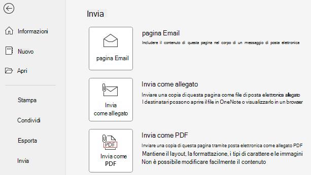 Screenshot dei pulsanti Invia come allegato e Invia come PDF.