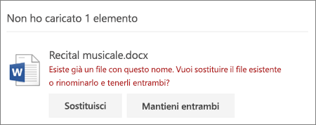 Errore “Nome file già esistente” nell’interfaccia utente Web di OneDrive