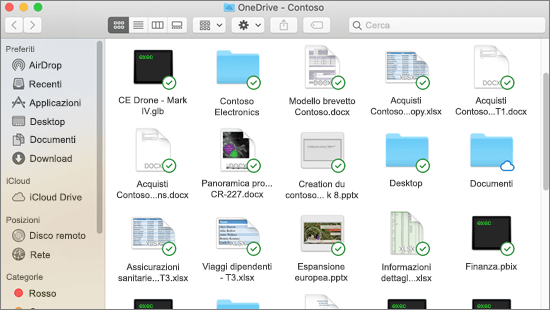 Screenshot dell'integrazione del Finder in un Mac che mostra le sovrapposizioni per i file sincronizzati