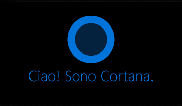 Logo di Cortana con le parole "Ciao, sono Cortana".