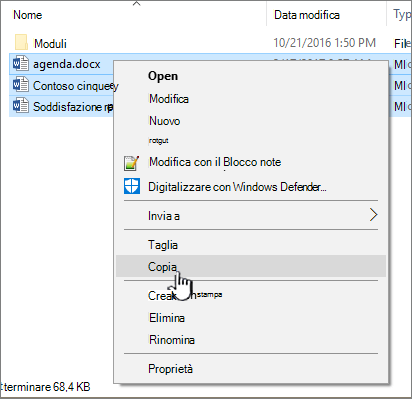 Fare clic con il pulsante destro del mouse e scegliere Copia