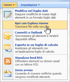 Voce di menu Apri in Esplora risorse di Windows in Azioni