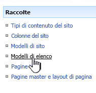 Collegamento ai modelli di elenco nel menu Raccolte