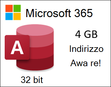 Logo di Microsoft 365 per Access accanto al testo che indica 4 GB di riconoscimento dell'indirizzo