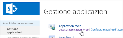 Amministrazione centrale con il comando di gestione delle app Web selezionato