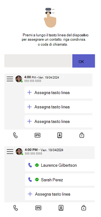 Assegnare contatti, righe condivise o code di chiamata premendo a lungo un tasto di linea.