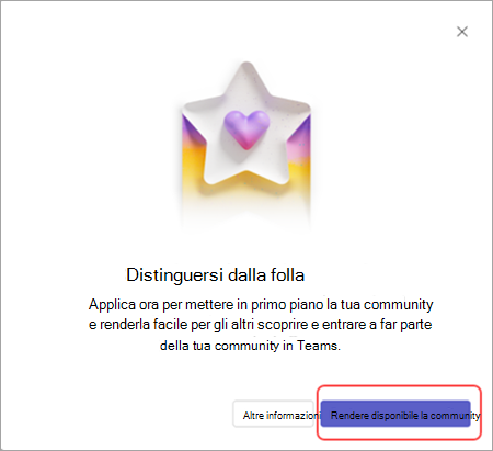 Screenshot della funzionalità dell'opzione della community quando un messaggio viene visualizzato in Microsoft Team (senza costi aggiuntivi) sul desktop.