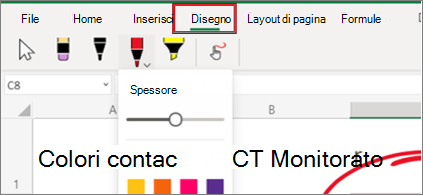 Screenshot del menu Disegno in Excel per il web