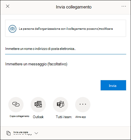 Il menu Invia collegamento consente di invitare altri utenti ad accedere al file.