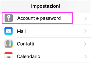 Impostazioni dispositivo > Account e password