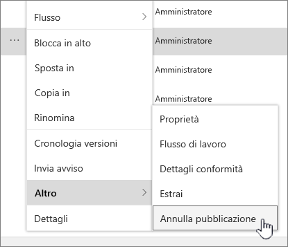 Fare clic su Annulla pubblicazione