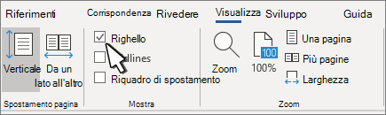 Impostazione del righello nella scheda Visualizza