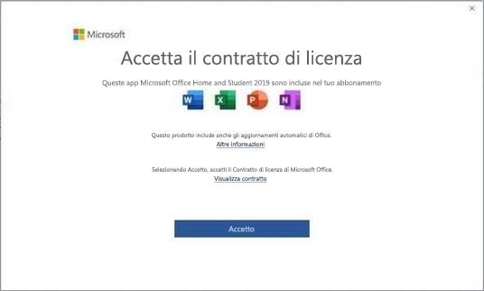 Contratto di licenza con l'utente finale di Microsoft Office 2019.