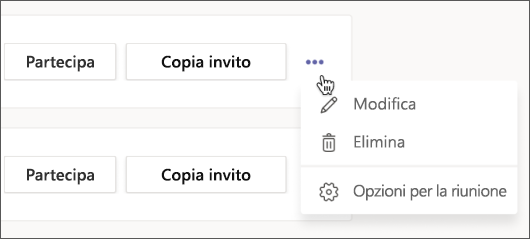 Screenshot del menu Altre opzioni in una riunione Teams per la riunione gratuita