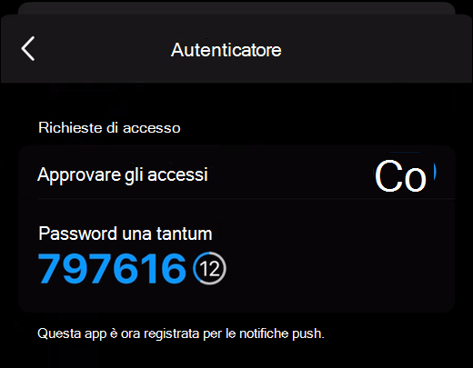 Passcode monouso visualizzato nella scheda Authenticator di Outlook Mobile