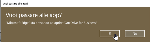 Finestra di dialogo per cambiare app nel browser Windows 10 Edge con l'opzione Sì evidenziata