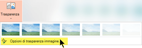 Opzioni trasparenza immagine consente di scegliere un livello di opacità personalizzato per un'immagine