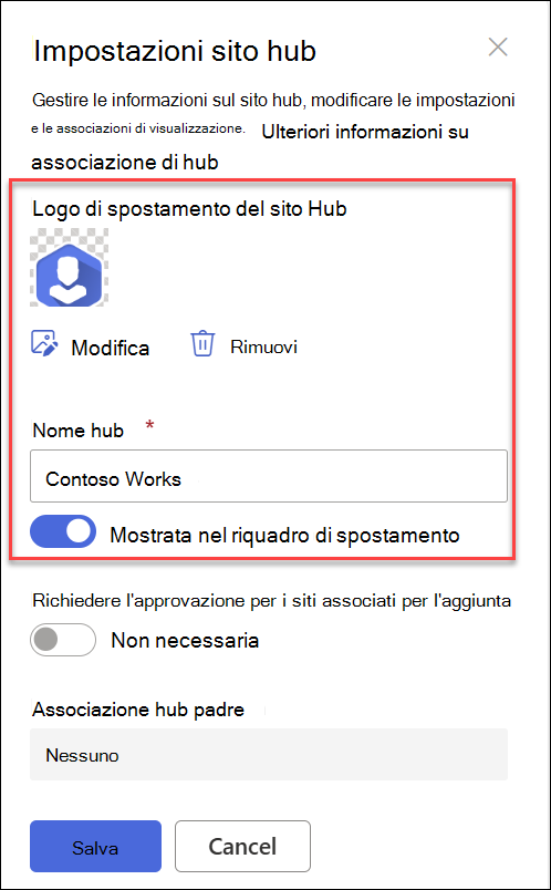 screenshot del nome del logo del sito hub