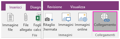Screenshot of the Insert Link button in OneNote 2016.